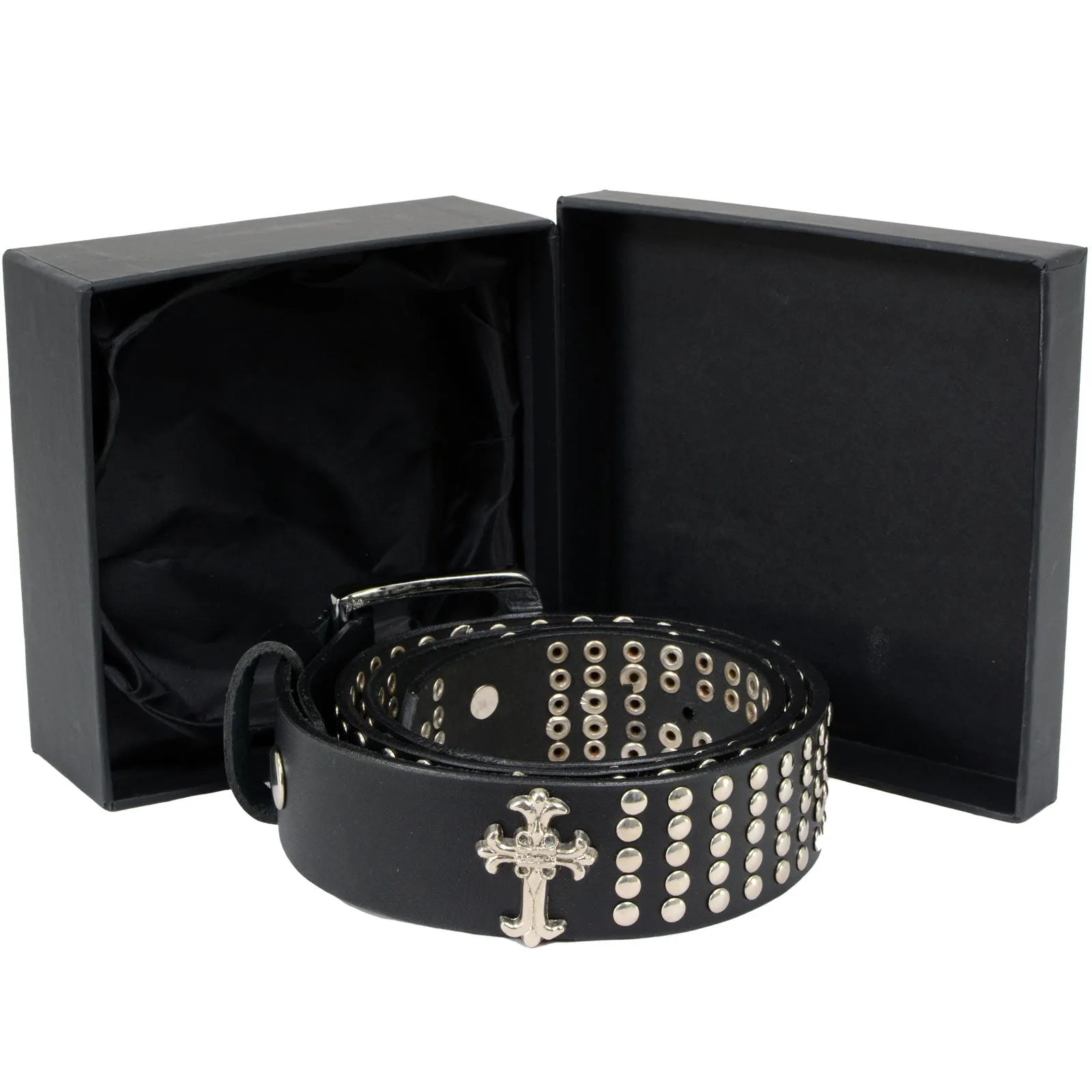 Milwaukee Leather MP7101 Men's Cross and Stud Black Genuine Leather Biker Belt with Interchangeable Buckle