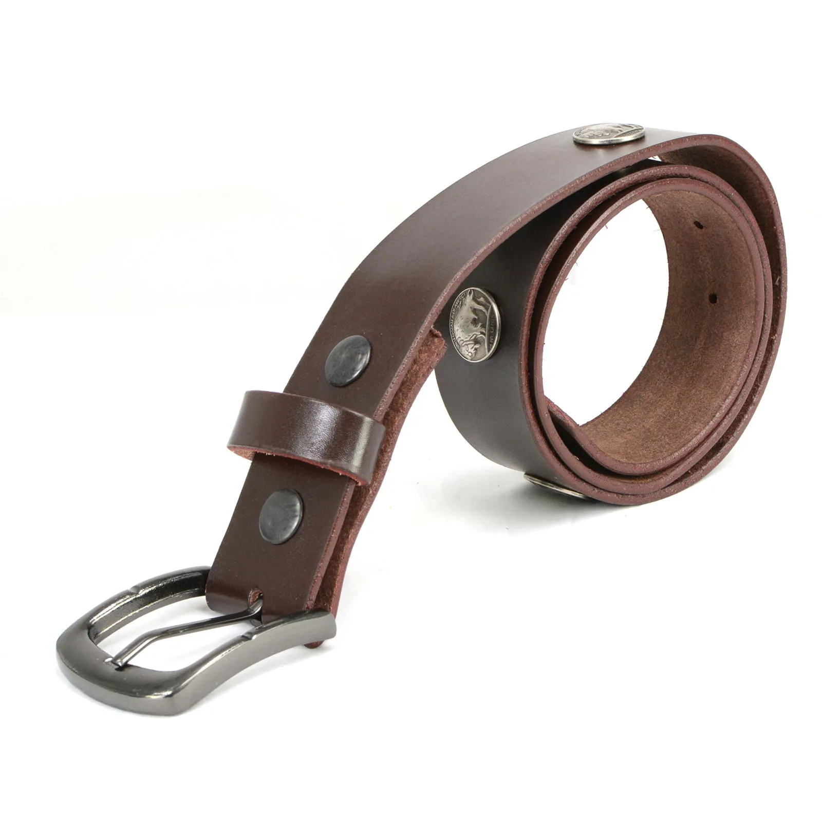 Milwaukee Leather MP7107 Men's 5 Cent Buffalo Coin - Brown Genuine Leather Belt with Interchangeable Buckle - 1.5 inches Wide