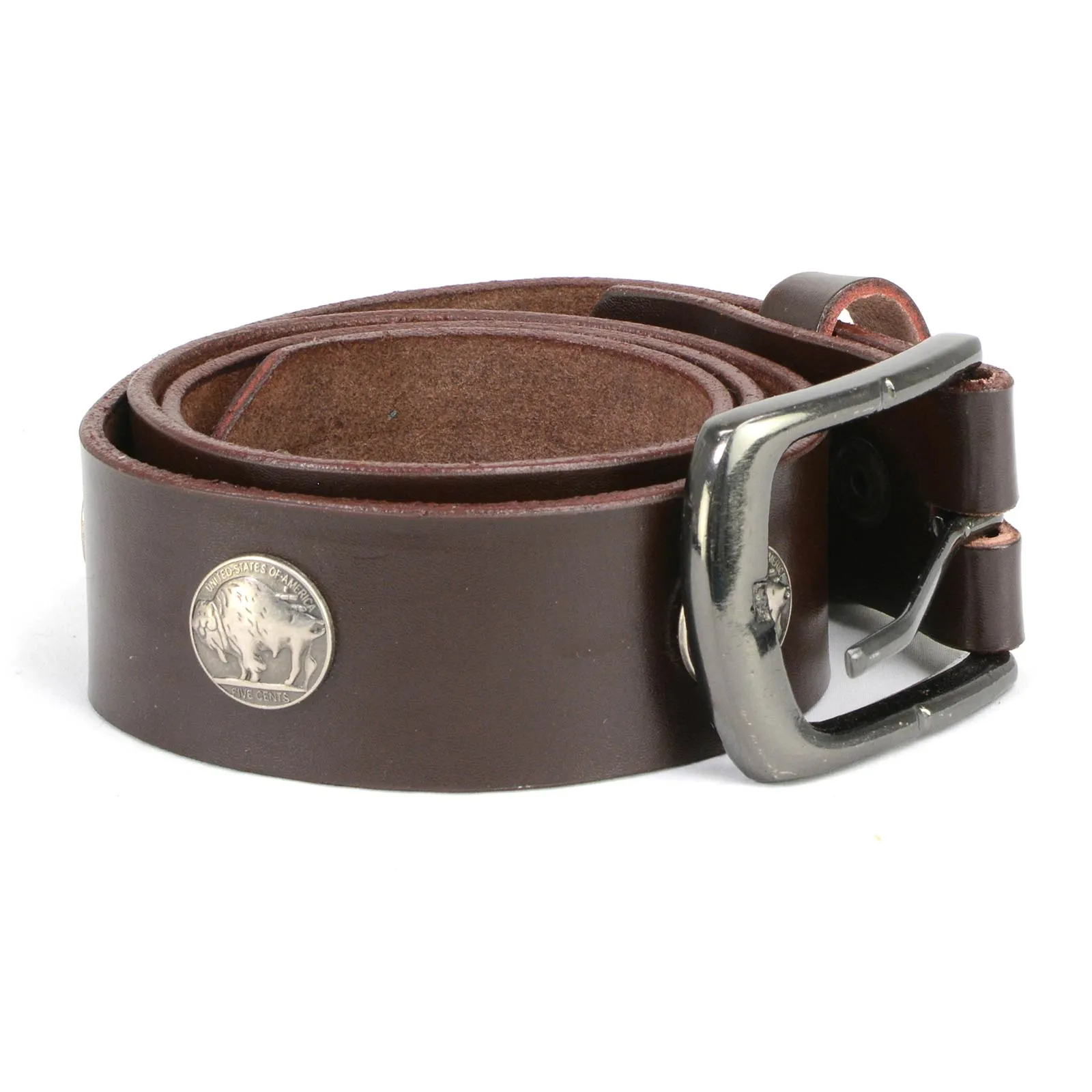 Milwaukee Leather MP7107 Men's 5 Cent Buffalo Coin - Brown Genuine Leather Belt with Interchangeable Buckle - 1.5 inches Wide