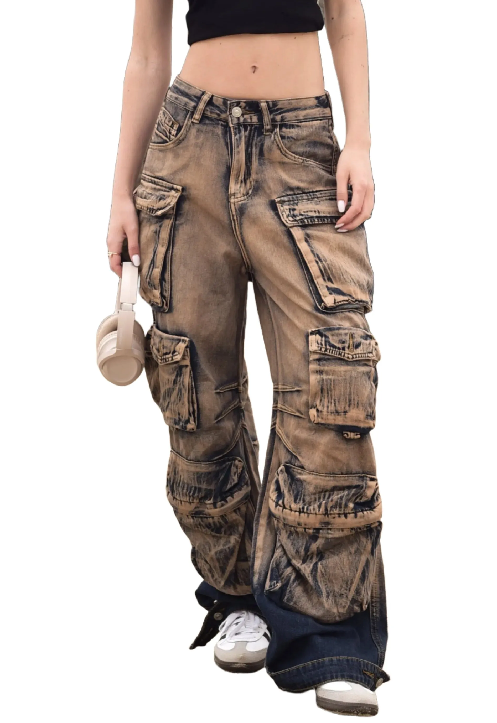 Multiple Pockets Rusty Baggy. Trendy Cargo Pants