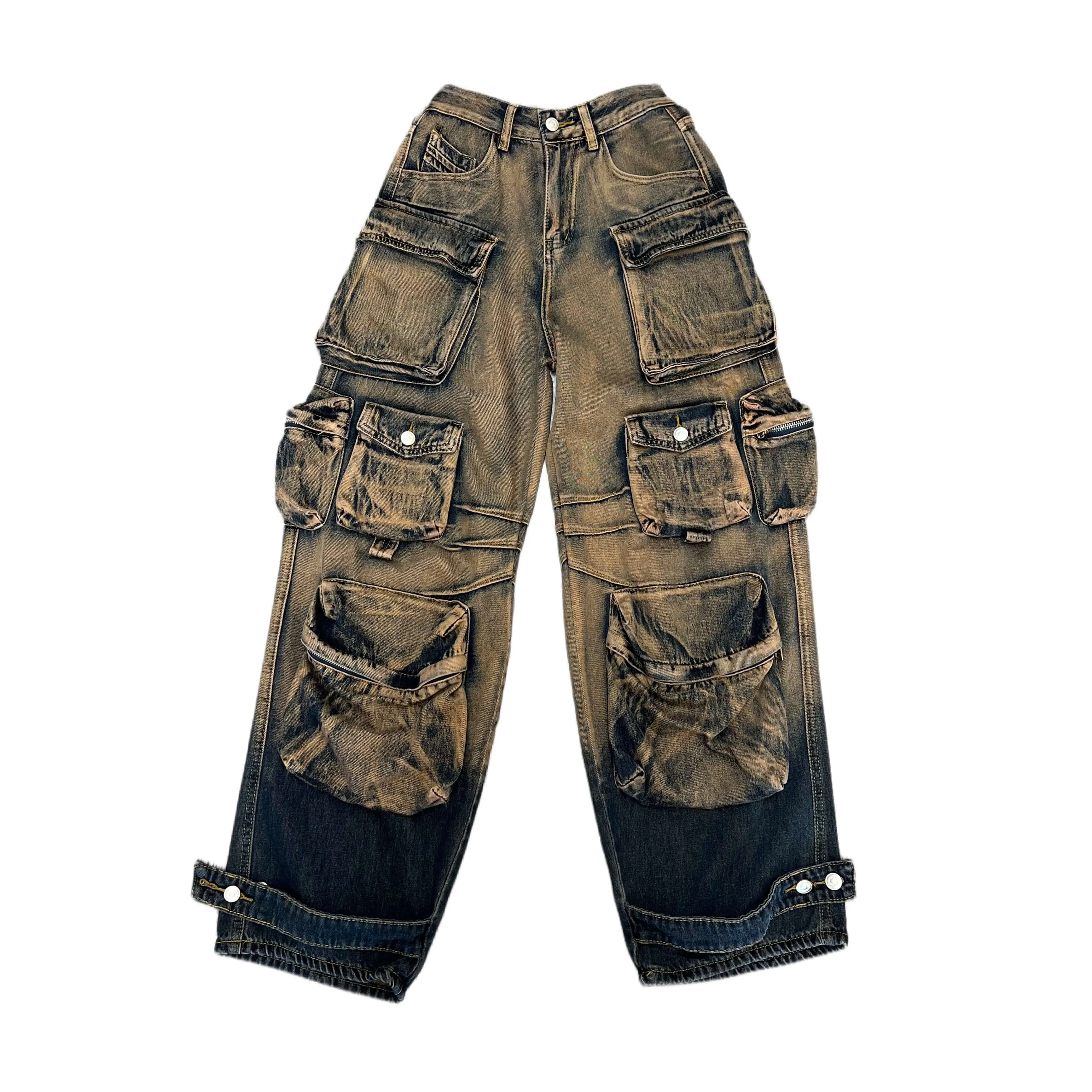 Multiple Pockets Rusty Baggy. Trendy Cargo Pants