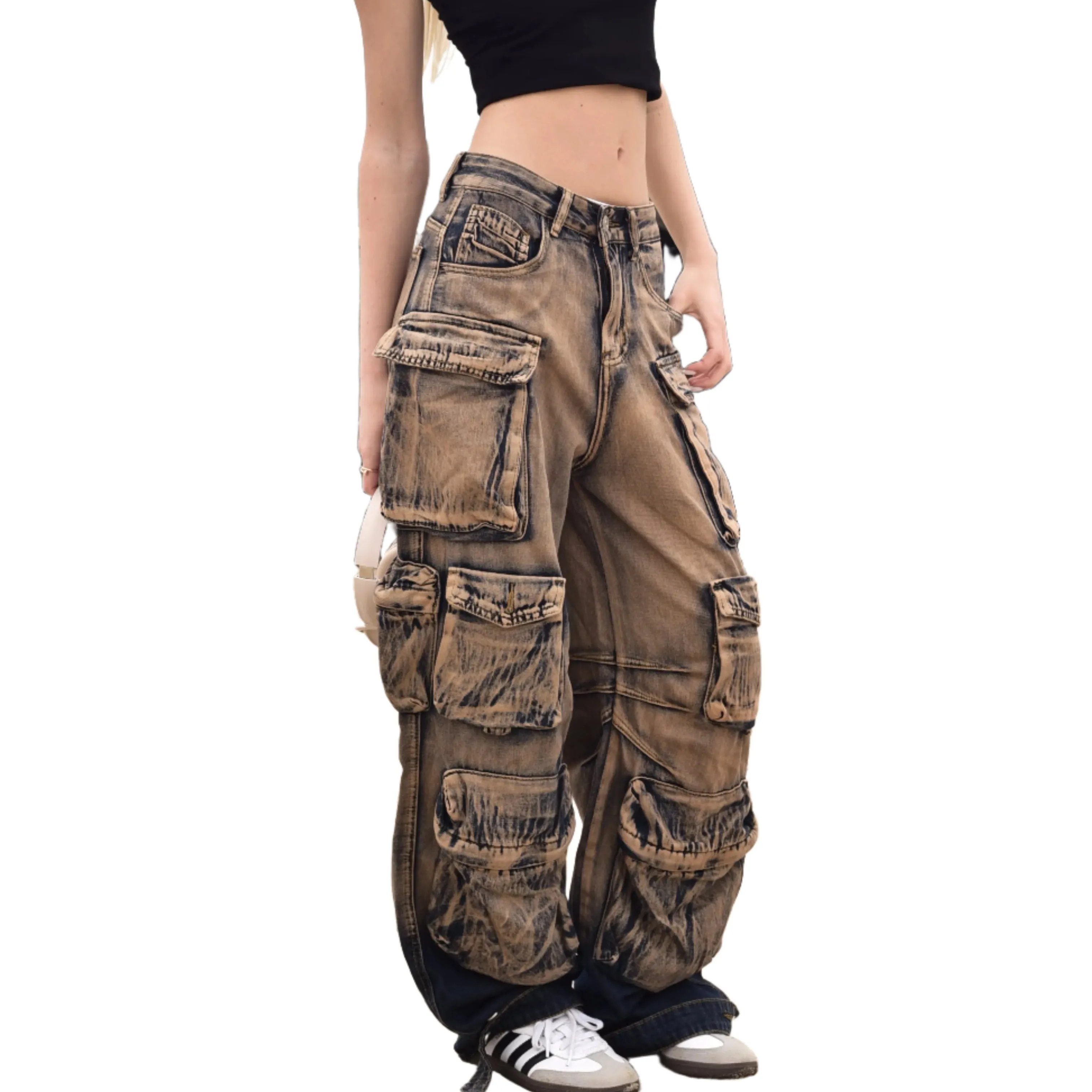 Multiple Pockets Rusty Baggy. Trendy Cargo Pants