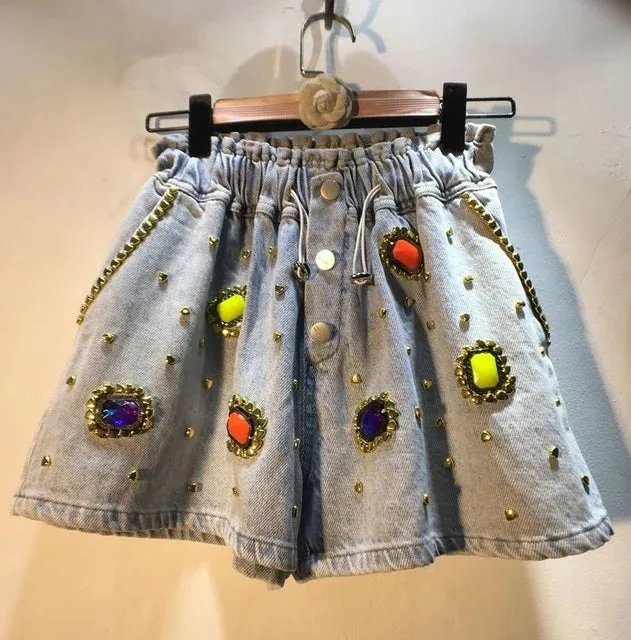 Pre Order:  Embellished High Waist Wide Leg Cowboy Shorts