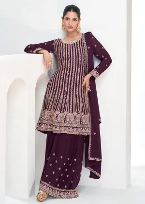 Purple Festive Style Embroidered Trendy Gharara Suit