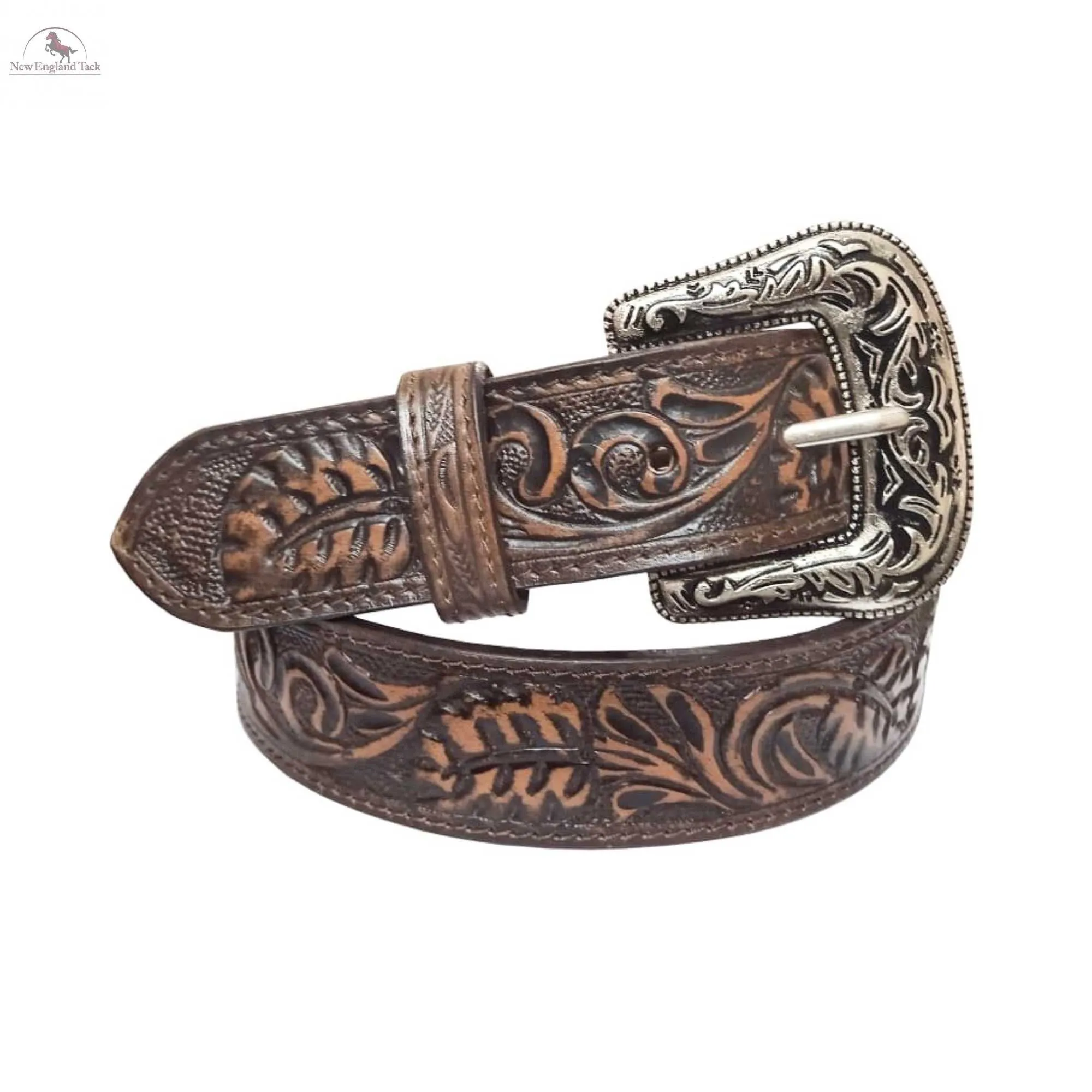 Resistance Floral Coffee Brown Women's Cowgirl Cowboy Country Belt  With Floral Embossed Silver Buckle