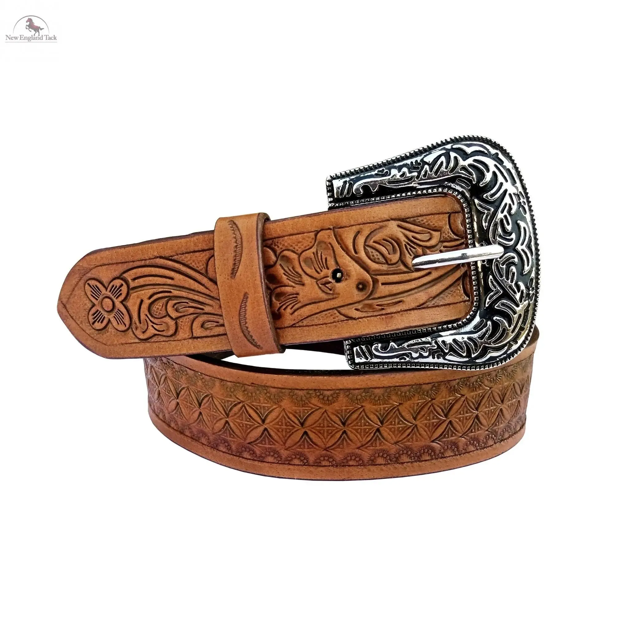 Resistance Floral Tea Brown Women's Cowgirl Cowboy Country Belt  With Floral Embossed Silver Buckle