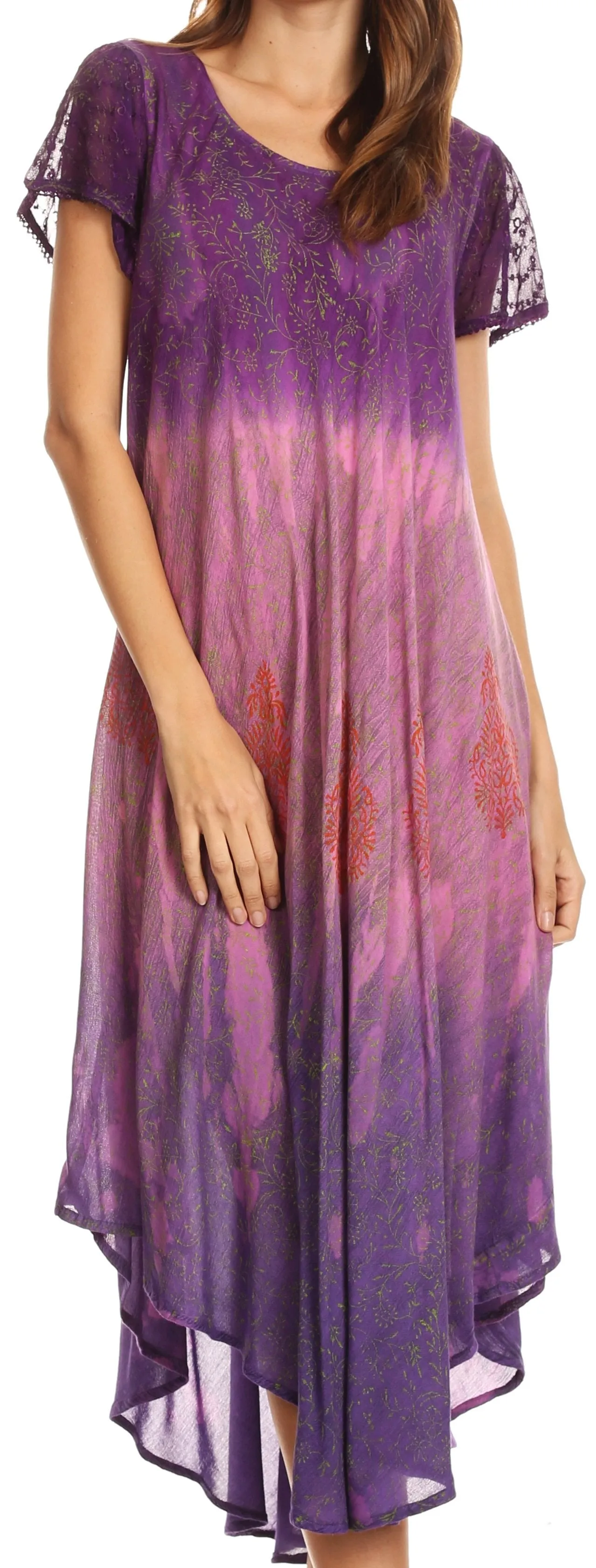 Sakkas Samira Color Block Printed Sheer Cap Sleeve Relaxed Fit Dress | Cover Up