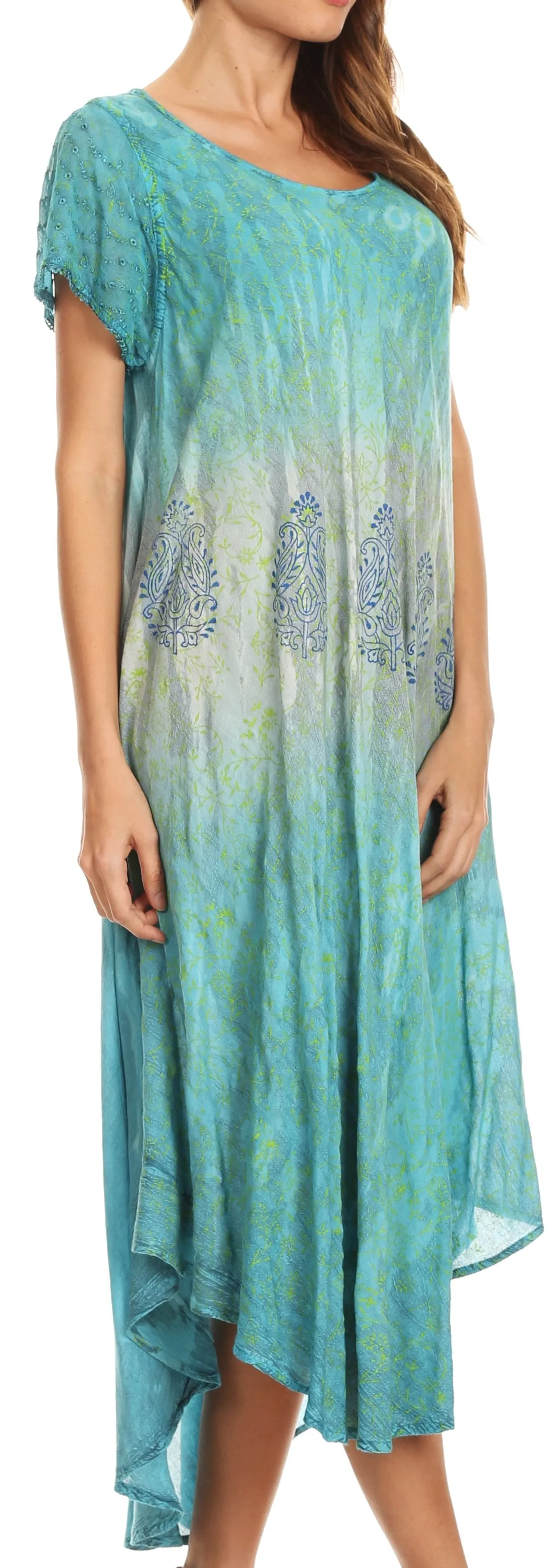 Sakkas Samira Color Block Printed Sheer Cap Sleeve Relaxed Fit Dress | Cover Up