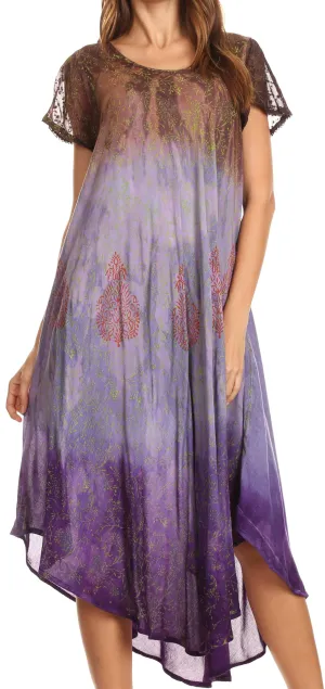 Sakkas Samira Color Block Printed Sheer Cap Sleeve Relaxed Fit Dress | Cover Up