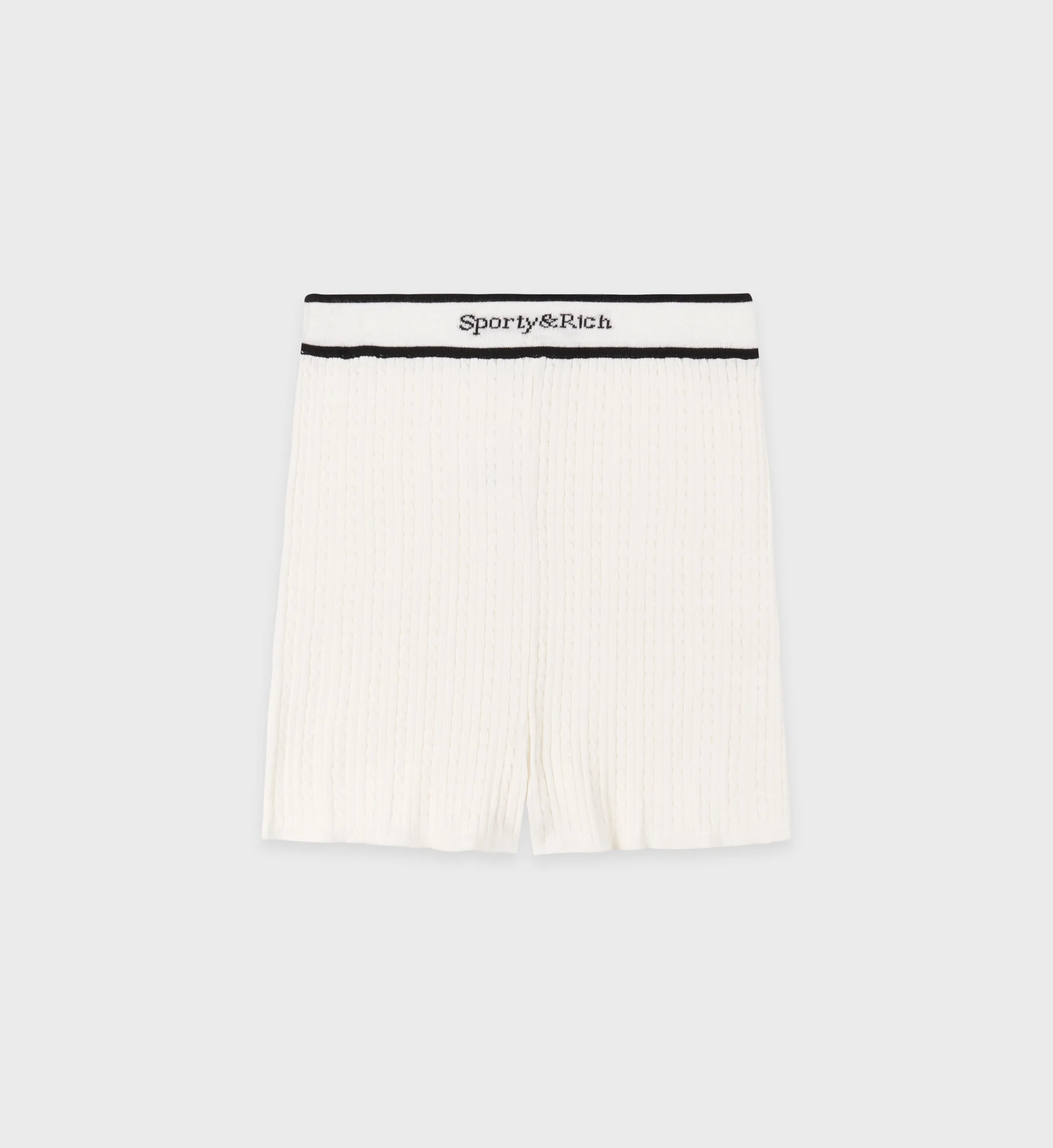 Serif Logo Cableknit Biker Short - Off White