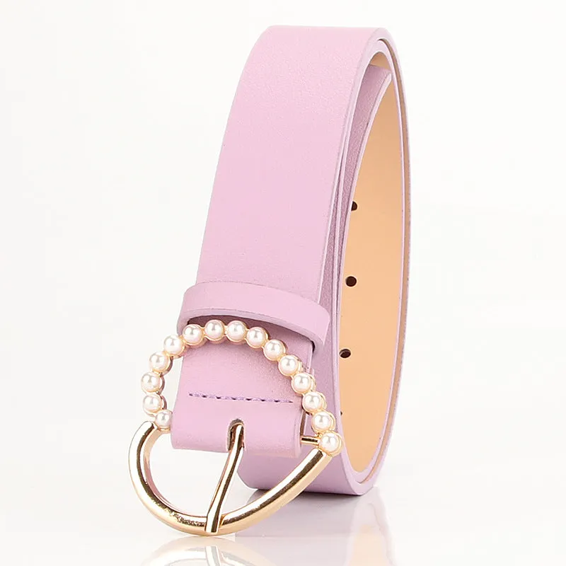 Sweet Inlaid Pearl Peach Heart Buckle Dress Decoration Belt Cute Student Jeans Strap