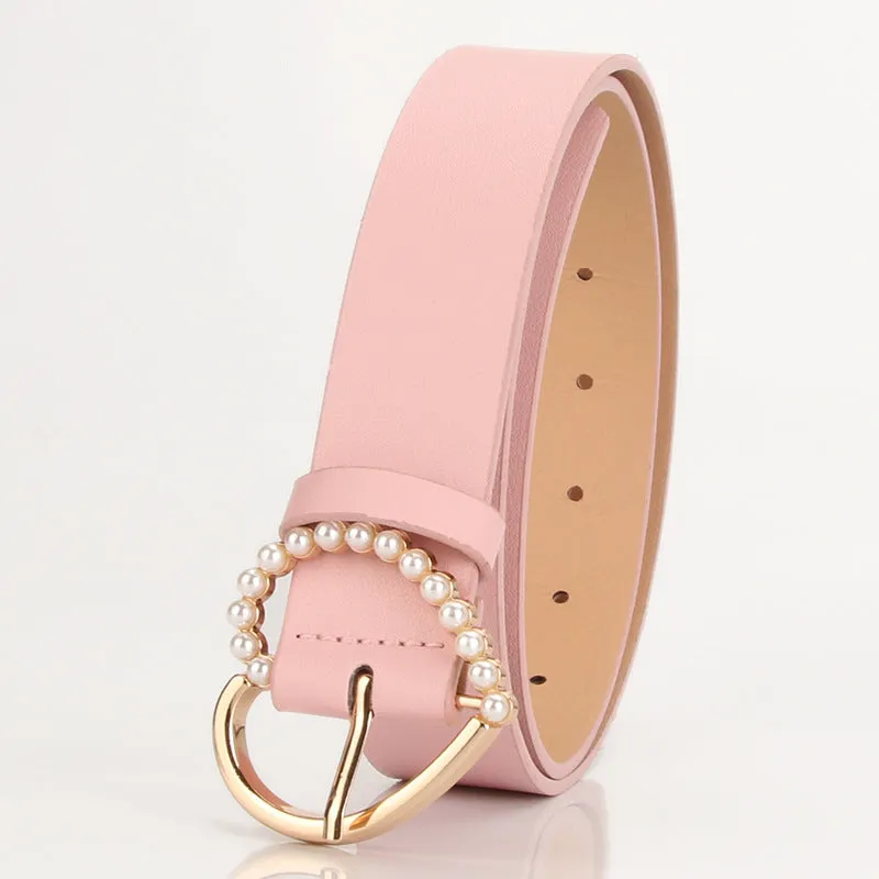 Sweet Inlaid Pearl Peach Heart Buckle Dress Decoration Belt Cute Student Jeans Strap