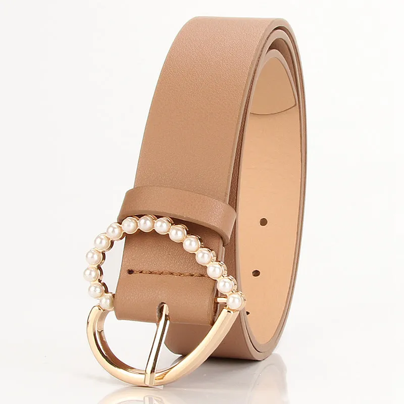 Sweet Inlaid Pearl Peach Heart Buckle Dress Decoration Belt Cute Student Jeans Strap