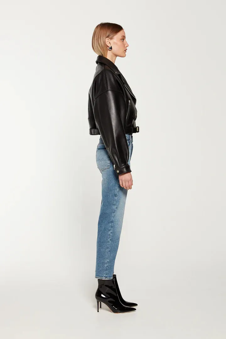 Tanya Cropped Leather Biker Jacket