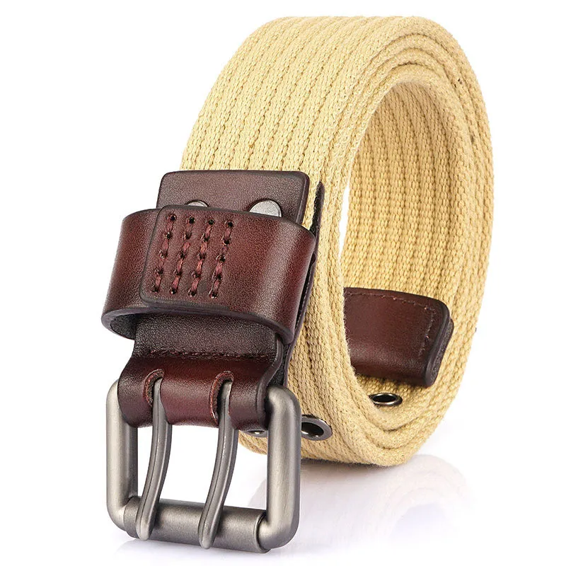 Thick Canvas Men's Double Pin Buckle Belt Jeans Casual Inner Belt