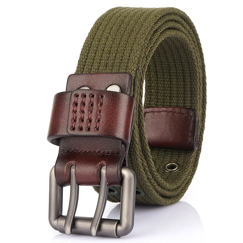 Thick Canvas Men's Double Pin Buckle Belt Jeans Casual Inner Belt