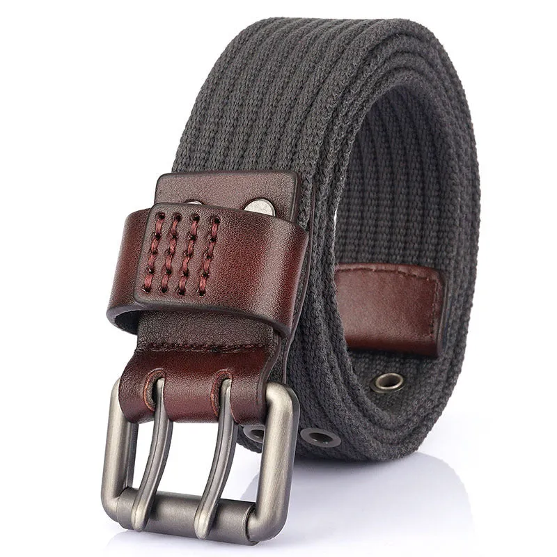 Thick Canvas Men's Double Pin Buckle Belt Jeans Casual Inner Belt