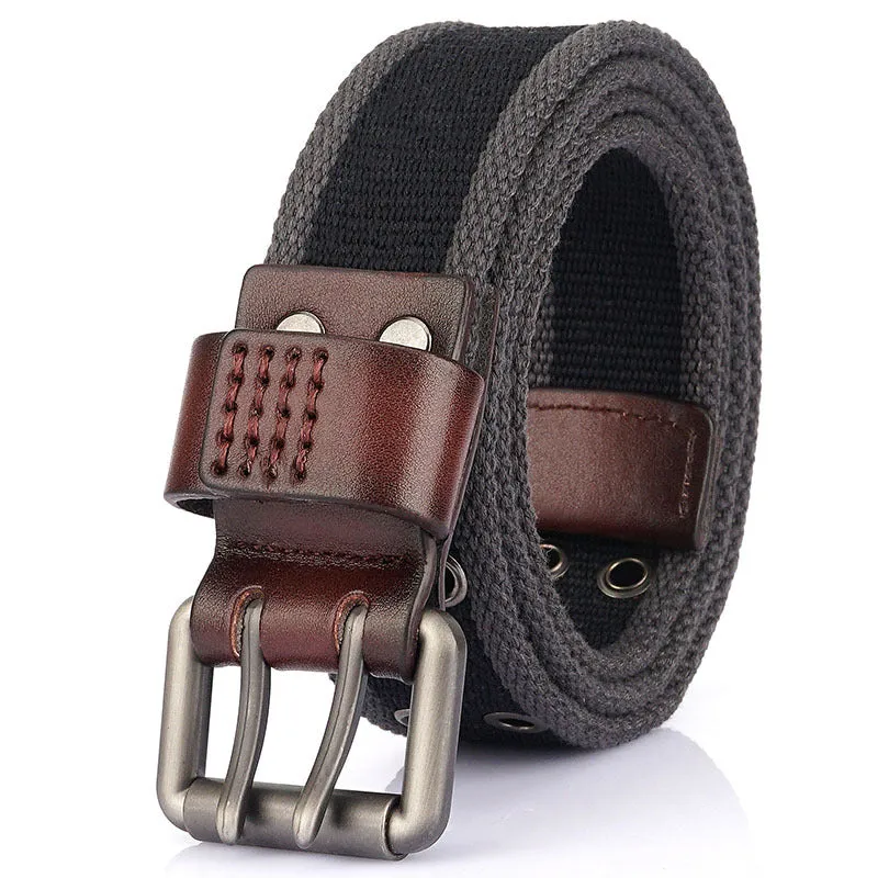 Thick Canvas Men's Double Pin Buckle Belt Jeans Casual Inner Belt