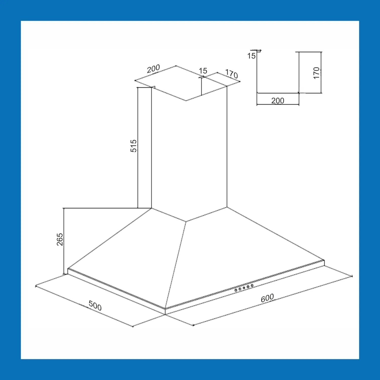 Wall Mounted Pyramid Kitchen Chimney 60cm 1250 m3/hr Suction Power - CH6064X6X1000BFLTW