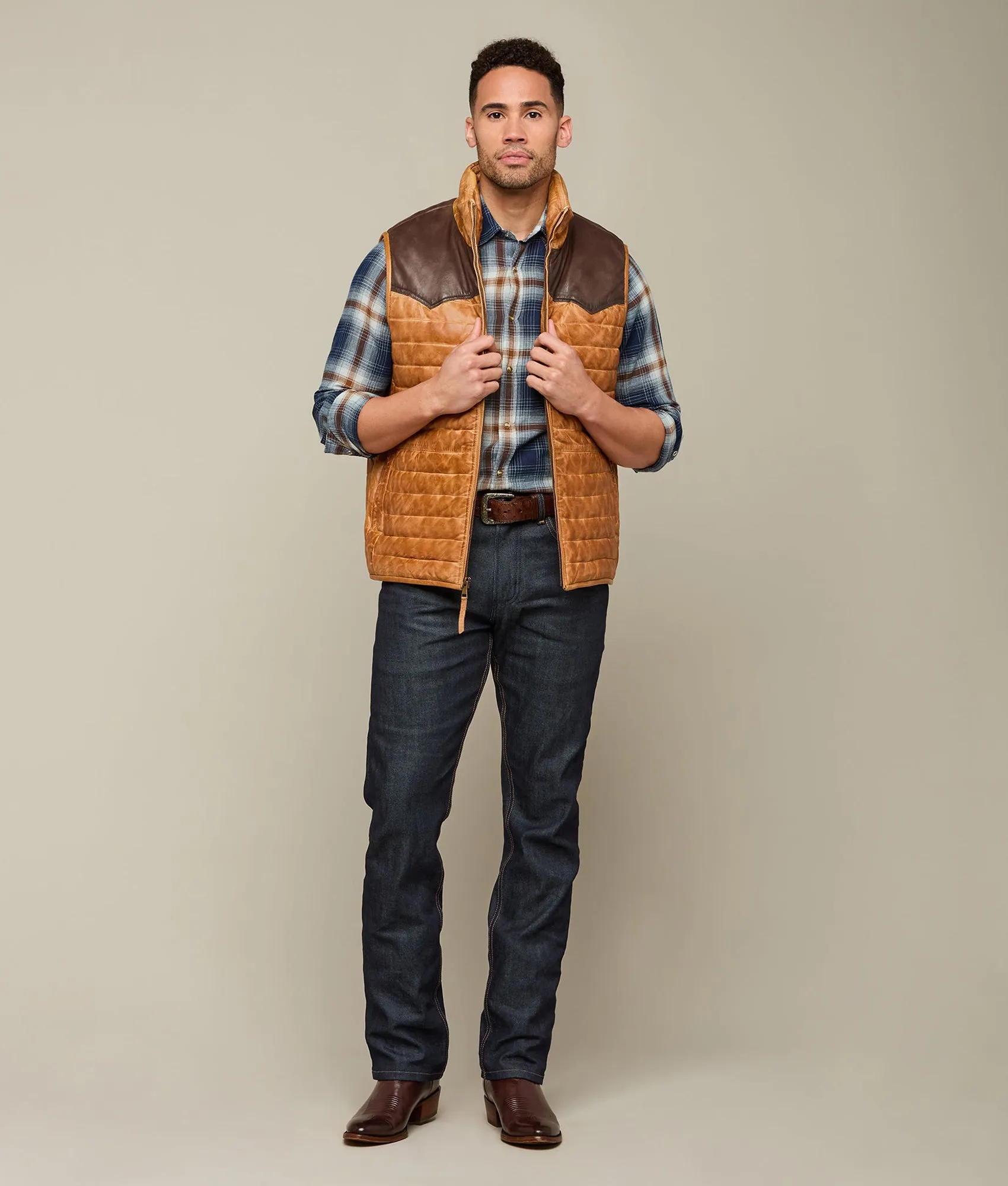 Western Yoke Leather Vest :: Mocha