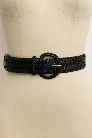 wide braided belt - black