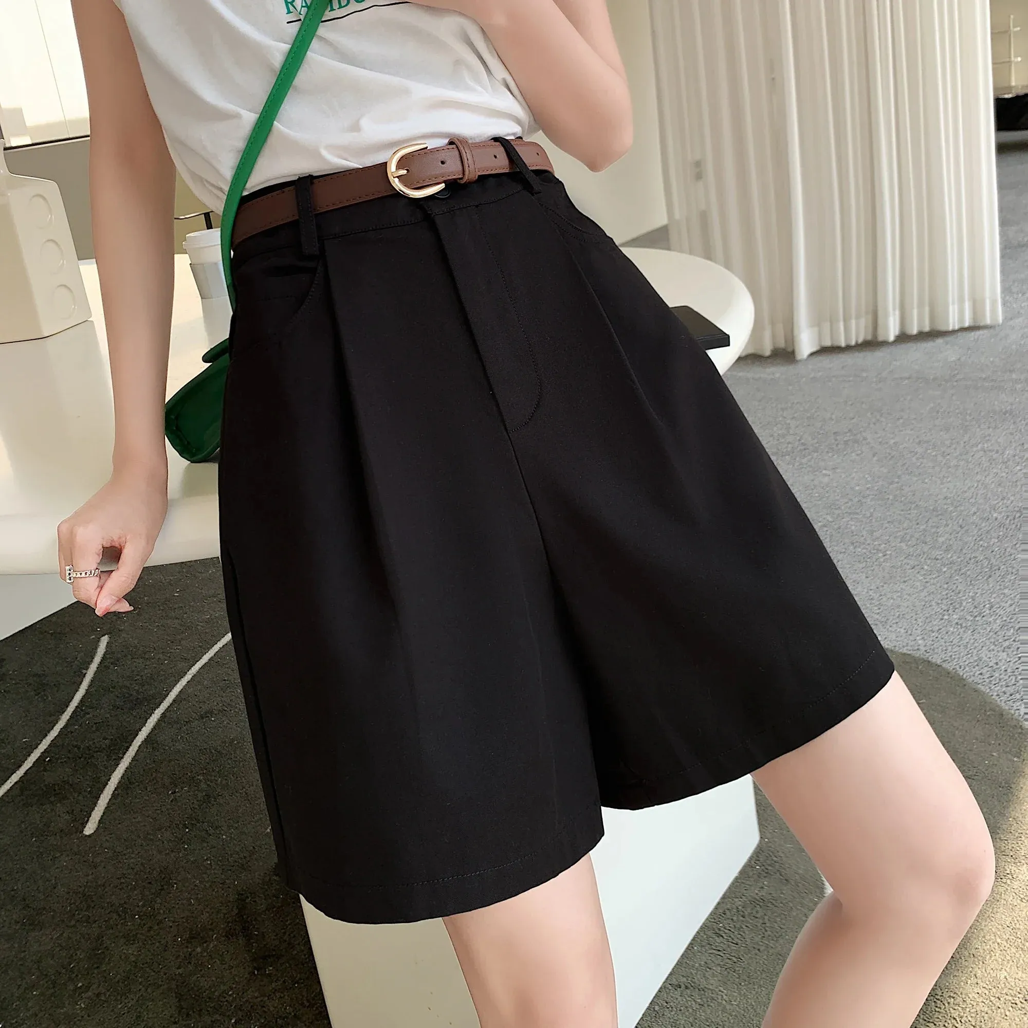 Women's Workwear Shorts Summer Waist Loose Casual Wide Leg Fashionable Shorts