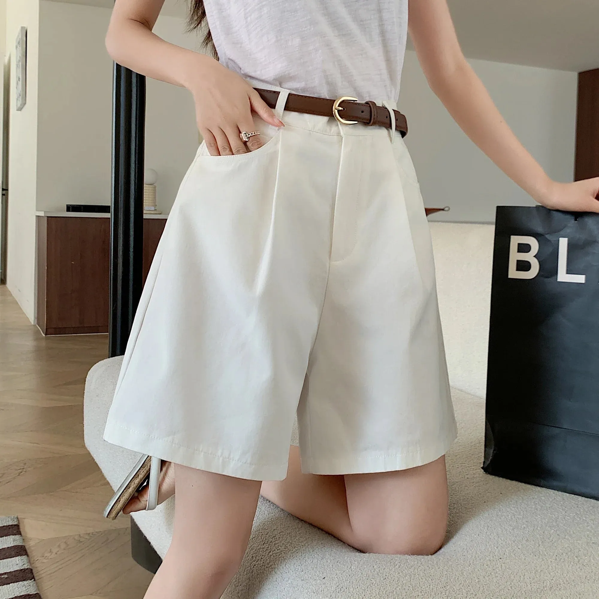 Women's Workwear Shorts Summer Waist Loose Casual Wide Leg Fashionable Shorts