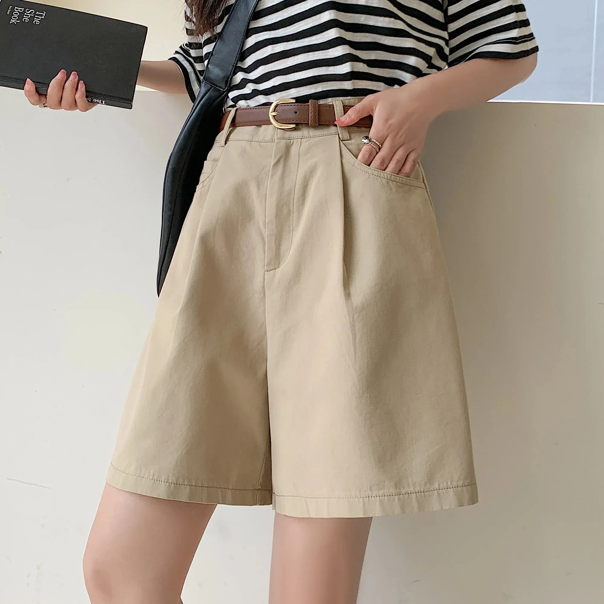 Women's Workwear Shorts Summer Waist Loose Casual Wide Leg Fashionable Shorts