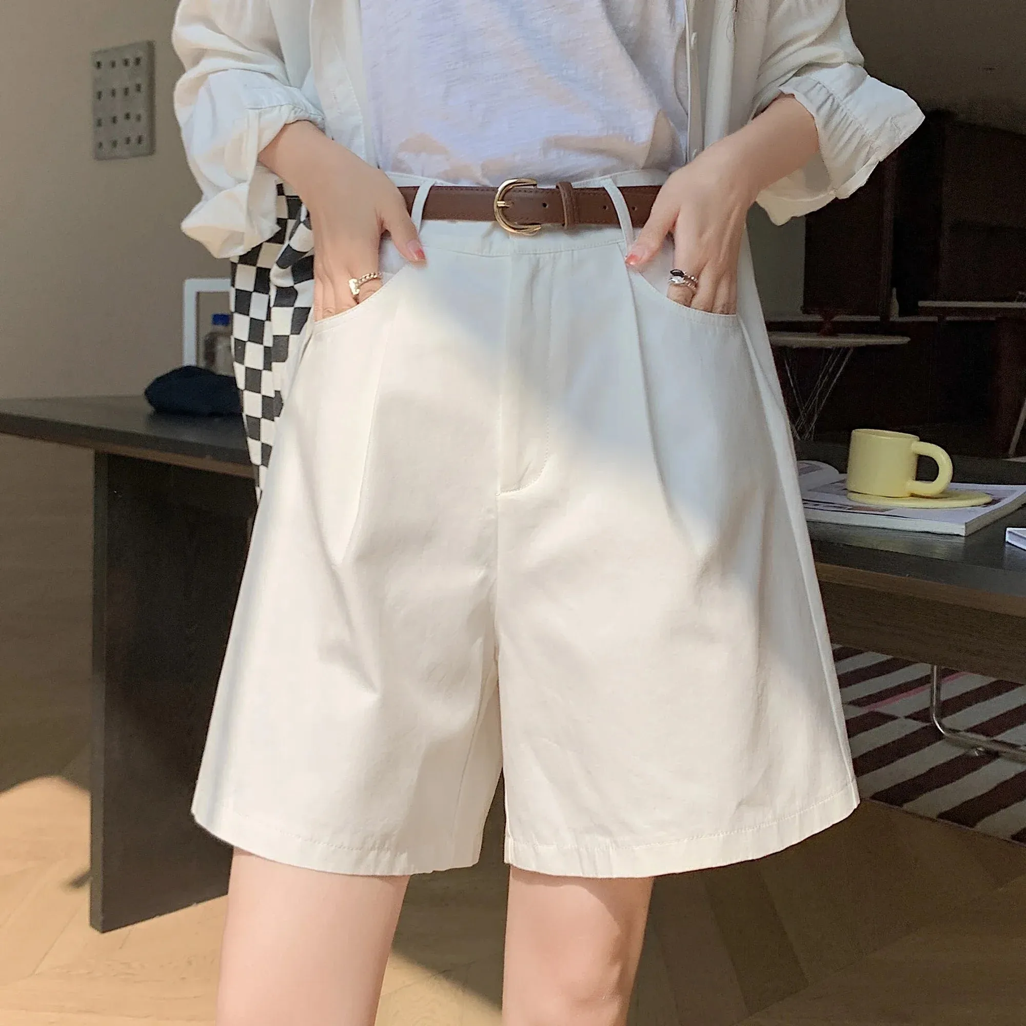 Women's Workwear Shorts Summer Waist Loose Casual Wide Leg Fashionable Shorts