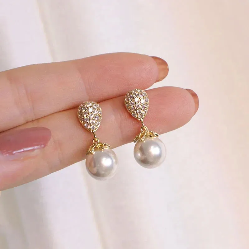 Zircon Setting Pearl Exquisite Luxury Advanced Gold Elegant Earring