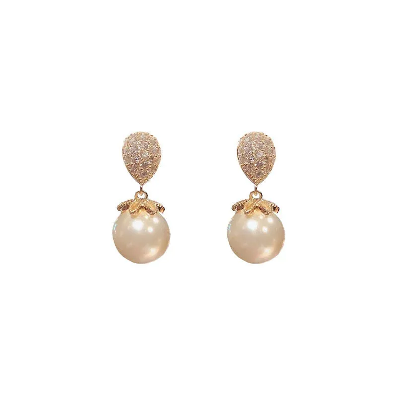 Zircon Setting Pearl Exquisite Luxury Advanced Gold Elegant Earring